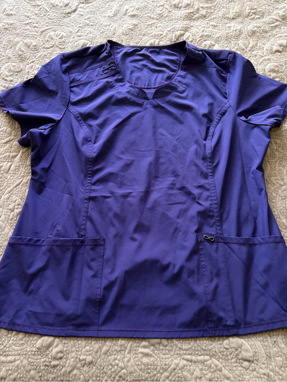 Women’s Purple Short Sleeve Medical Top with Dual Front Pockets